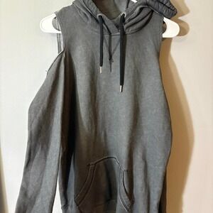 2000s Y2K Hollister Charcoal Cold Shoulder Hoodie Grunge Emo Scene Sweatshirt